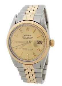 Rolex Datejust Mens 2Tone Yellow Gold Stainless Steel Watch Champagne Dial 16013