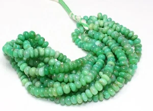 AAA Natural Green Chrysoprase Smooth Rondelle 8-9mm Gemstone Beads 8 inch Long - Picture 1 of 5