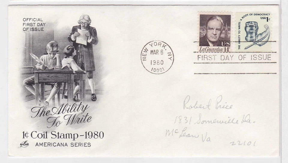 TurtlesTradingPost- Ability To Write 1 Cent - 1980- FDC #1581- Artcraft Cachet - Image 1 of 1