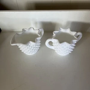 Vintage Fenton Hobnail Milk Glass Creamer and Sugar Bowl Set - Picture 1 of 10