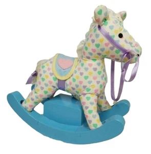 San Francisco Music Box Company Self Rocking Horse Blue Pink Hearts Vintage - Picture 1 of 8