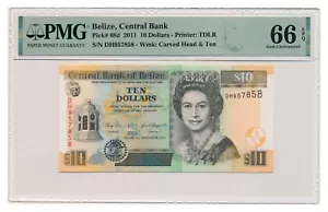 BELIZE banknote 10 Dollars 2011 PMG MS 66 EPQ Gem Uncirculated - Picture 1 of 7
