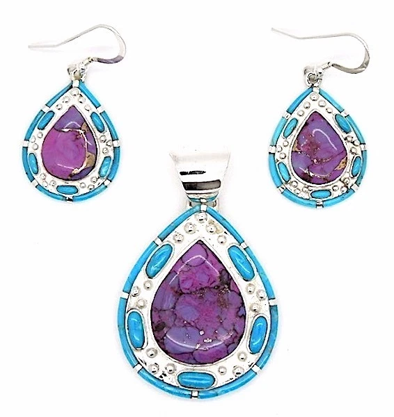 Colgante y pendientes de plata de ley turquesa púrpura y turquesa de la Bella Durmiente Foto 1 de 1