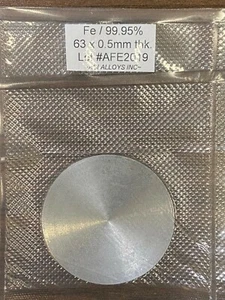 Objetivo pulverizador SEM de hierro: Fe 99,95% puro, 57 mm de diámetro x 0,5 mm de espesor - Imagen 1 de 2