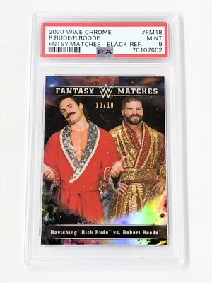 2020 Topps WWE Chrome Fantasy Matches Black Ref Rick Rude Robert Roode /10 PSA 9 - Image 1 of 2