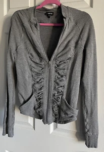 BEBE Full Zip Sweatshirt Jacket Bling Heather Gray Pockets Women Sz L - Picture 1 of 10