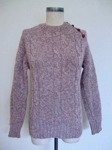 Vintage Carroll Reed Ski Shops Wool Cable Sweater S M Pink Taupe Leather Button - Picture 1 of 11