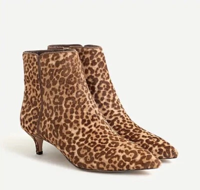 NUEVO EN CAJA J. Botines Crew Fiona con tacón de gatito en pelo de becerro de leopardo - talla 8,5 Foto 1 de 2