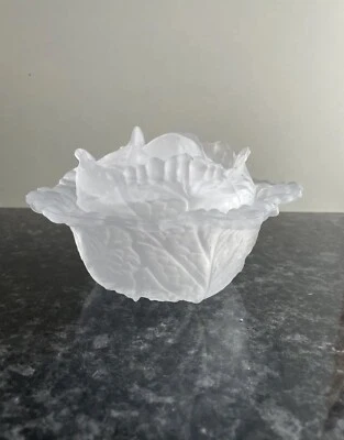 Bonbonnière Boîte forme chou En Pâte De Verre Signé Portieux France - Photo 1/4