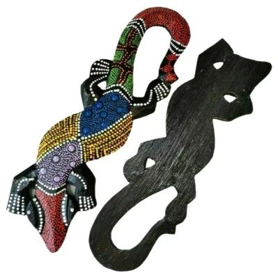 Gecko Decorations Hanging Craft Art Lizard Wooden Painted Dot Reptile Wall Home  - Image 1 of 4