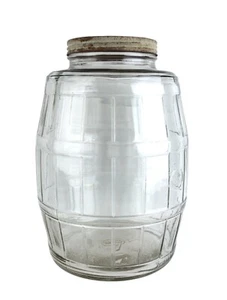 Vintage Carnation Malted Milk Duraglass Large Glass Barrel Jug Duraglas with Lid - Picture 1 of 10