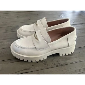 Steve Madden Lawrence White Bone Leather Chunky Platform Loafers Size 6 - Picture 1 of 9