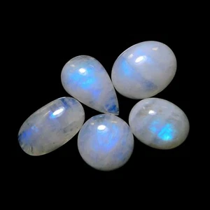 5 Pieces Lot Natural Rainbow Moonstone Mix Shape Cabochon Loose Gemstone 52 Ct - Picture 1 of 2