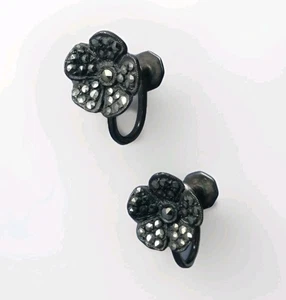 Antike Markasiten Silber Ohrringe Art Deco Blume Floral 30er Schraubverschluss Clip On  - Bild 1 von 17