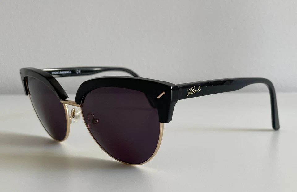 Auténticas gafas de sol de lujo KARL LAGERFELD KL 6054 ojo de gato negras doradas Foto 1 de 4