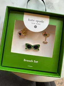 Kate Spade x Target Eight Ball Spade Strawberry Boxed Brooch Lapel Pin Set NWT - Picture 1 of 3