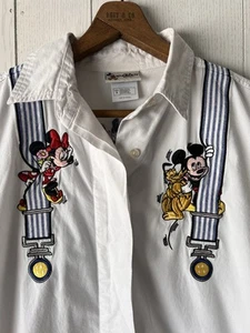 Walt Disney Womens Small Embroidered Button Up Shirt Minnie Daisy DOUBLE SIDED - Picture 1 of 14