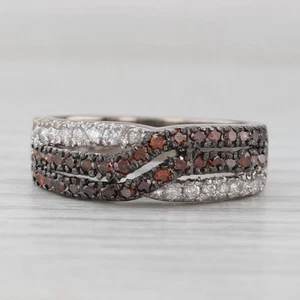 0.47ctw Blanco Naranja Marrón Diamante Capa Anillo 14k Oro Blanco Talla 6.25 - Imagen 1 de 10