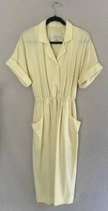 Vintage Women’s Butter Yellow Button-Up Dress 60s Union Tag Made in the USA 12 - Picture 1 of 7