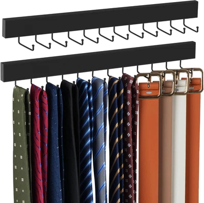 2 Pack Wodden Tie Hanger Wall Mounted, Space Saving Belt Organizer for Man with - Image 1 of 4
