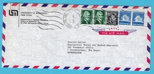 USA air cover with perfin UoM 1974 Minnesota to Netherlands - Picture 1 of 2