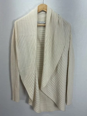 Cárdigan Otoño Cachemira Mujer SM Cascada Acanalado Frente Abierto Neutro Marfil Foto 1 de 4