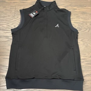 NWT Straight Down Mens Black 1/4 Zip Sleeveless Golf Vest Atlanta Braves Large L - Picture 1 of 12
