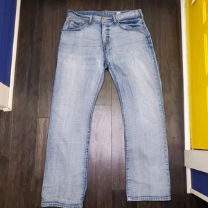 Guess Dean Jeans Mens 36 Blue Medium Wash Denim Straight Relaxed Fit Distressed - Picture 1 of 11