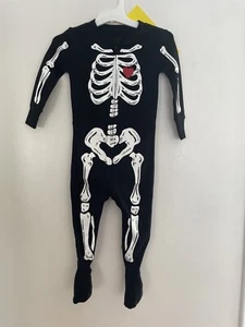 Old Navy Baby Boy Girl 1-Piece Skeleton Halloween 2-Way Zipper PJs Black 12-18 M - Picture 1 of 5