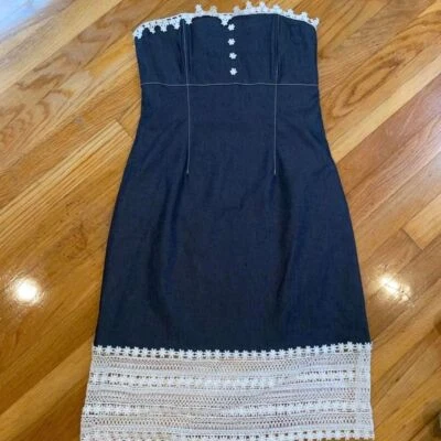 vestido sin tirantes denim con detalles de encaje talla 8 Foto 1 de 4