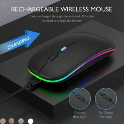Wireless Led Light Mouse For Pc Laptop Rechargeable+USB Cordless Optical Mice - Image 1 of 4