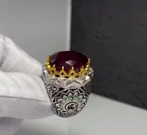 Natural Ruby Mens Stone Ring Heavy Yakoot Ring Sterling Silver In 925 - Picture 1 of 6