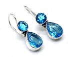 925 Sterling Silver Swiss Blue Topaz Gemstone Handmade Jewelry Earring S-1.50''