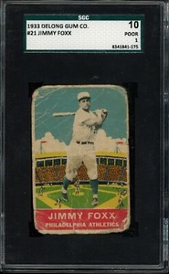 1933 Delong Gum #21 Jimmy Foxx SGC 1 HOF Philadelphia Athletics Baseball Card