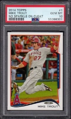 2014 Mike Trout Topps Baseball Card #1 No Sparkle On Cleat Graded PSA 10 Gem MT - Image 1 of 2