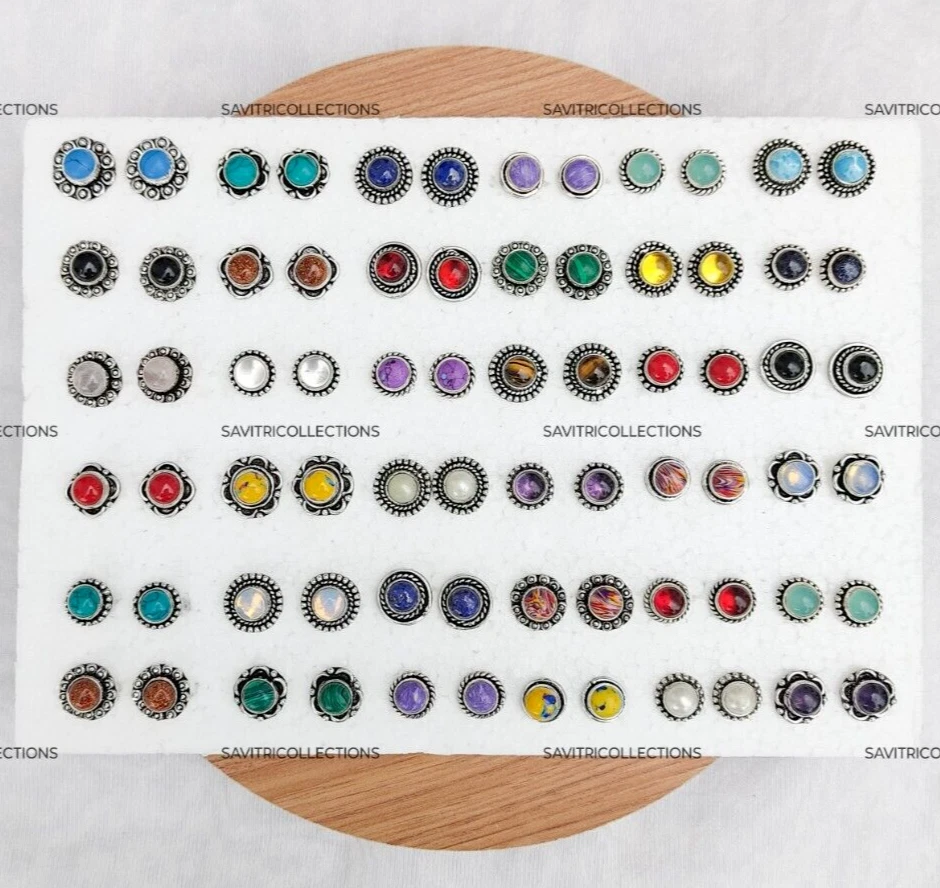 MIx Gemstone Stud Earrings Wholesale Lot Handmade Boho Jewelry Bulk Sale - Image 1 of 4