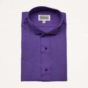Mens Purple Tuxedo Shirt, Wing Collar & 1/8" Pleats Wedding Prom - Picture 1 of 5