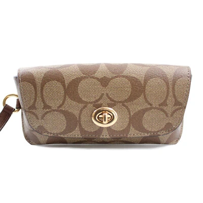 Estojo de óculos COACH Signature lona cáqui ouro clipe dogleash bloqueio de giro - F73639 - Imagem 1 de 3