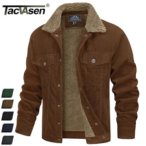 Para hombre Chaqueta de camionero de pana forrada de sherpa algodón carga trabajo invierno abrigos informales - Imagen 1 de 47