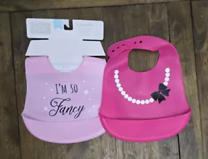 NEW Hudson Baby Infant Girl Silicone Bibs 2pk, I'm So Fancy and Pearls, One Size - Picture 1 of 4