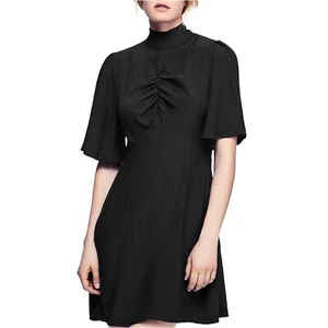 Free People Be My Baby Mini Abito Increspato Taglia 2 Nero Vestibilità Larga Scollo Alto - Foto 1 di 9