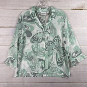 Alfred Dunner Womens Top Sz 12 Petite Button Up Top 3/4 Sleeve Floral Sheer - Picture 1 of 8