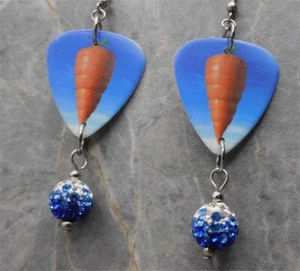 Styx Cyclorama Guitar Pick Earrings with Blue to White Ombre Pave Bead Dangles - Picture 1 of 5