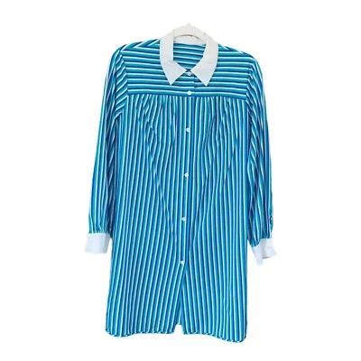 Camisa de noche vintage Vanity Fair para mujer pijama de nailon a rayas azul talla 36 Foto 1 de 4