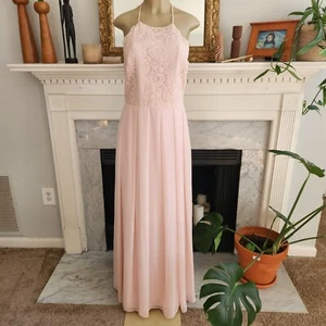 Ella Rose Blush Pink Formal Dress Lace Maxi Bridesmaid Hoco Size 14 - Picture 1 of 6
