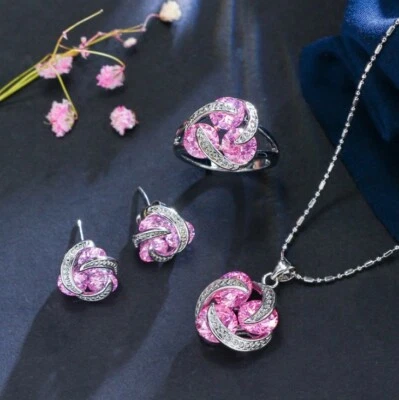 Dazzling Jewelry Sets White Pink Topaz Citrine Silver Necklaces Earrings Rings - Image 1 of 4