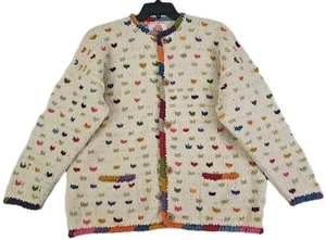 Cárdigan Vintage Amano Bolivia 100% Lana Suéter Corazón Tejido a Mano Talla XL. - Imagen 1 de 11