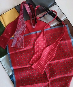 2 Seidenfliegen zum Selbstbinden plus 2 Seideneinstecktücher Made Italy Tommy & Cremieux - Bild 1 von 8