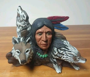 Vintage Indianer Indianer Mann & Wolf Wölfe Keramik Figur Skulptur - Bild 1 von 24
