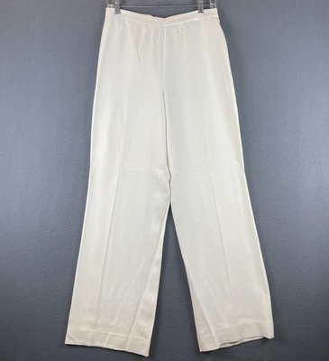 VTG Ralph Lauren 100% Silk Pants Sz 8 Ivory Flat Front Lined Wide Leg Side Zip - Image 1 of 4